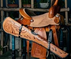 33inch Hand Tooled Rifle Cover Scabbard Fits lever action rifle Winchester case.