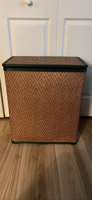 Vtg Green Wicker Clothes Laundry Hamper Burlington Basket Co. MCM Decor