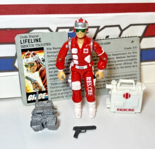 GI Joe Lifeline 1986 v1 *WITH FILE CARD & ACCESSORIES, No Cracks!* Vintage ARAH