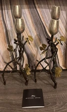 Michael Aram Tall 13.5” Ginkgo Butterfly Candleholders Set Of 2