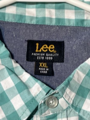 Lee XXL Green White Gingham Short Sleeve Button Front Shirt