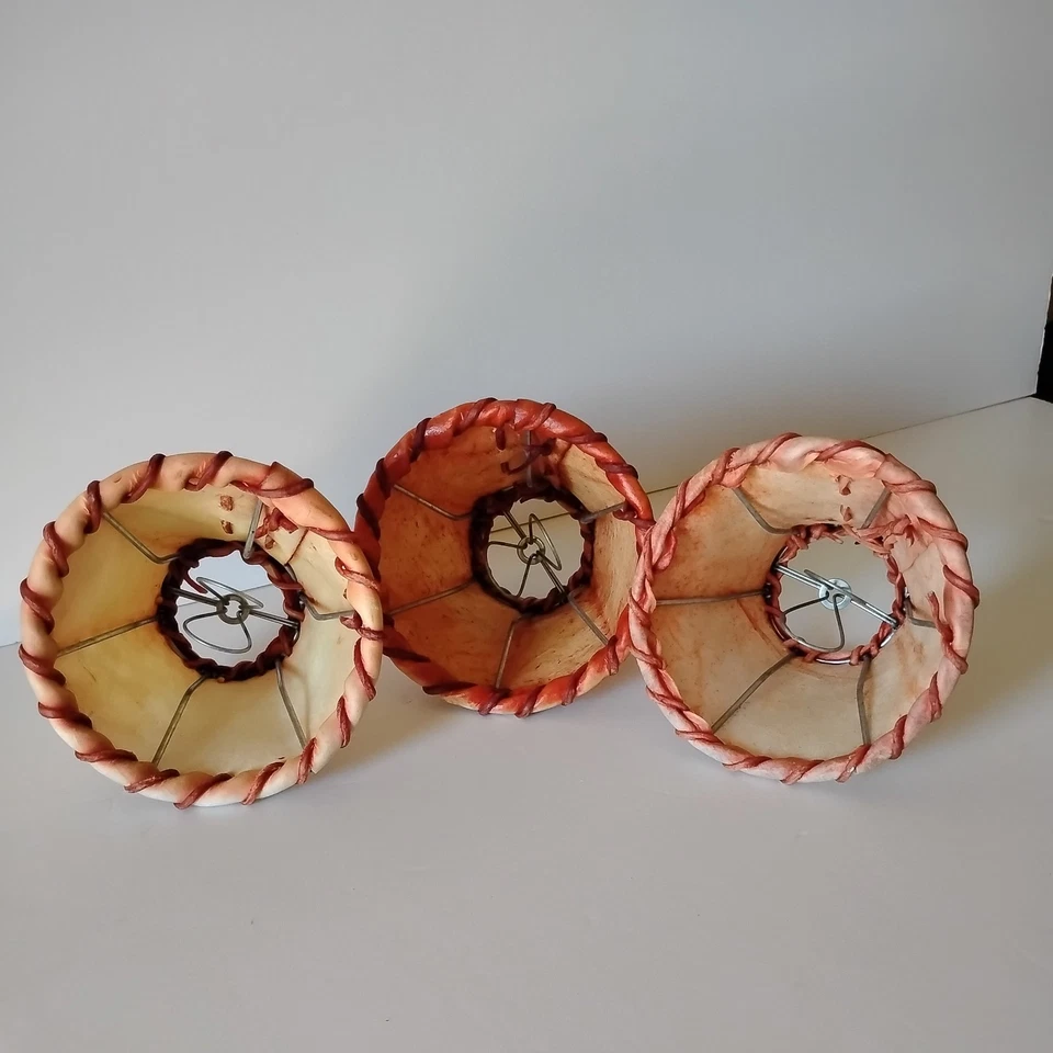 3 Vintage Rustic Rawhide Leather Stitch Sconce Chandelier with lamps clip - Image 3 of 4