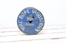 Vintage . WOODEN SPOOL Factory Spool Wire Rope Industries Old Blue Paint
