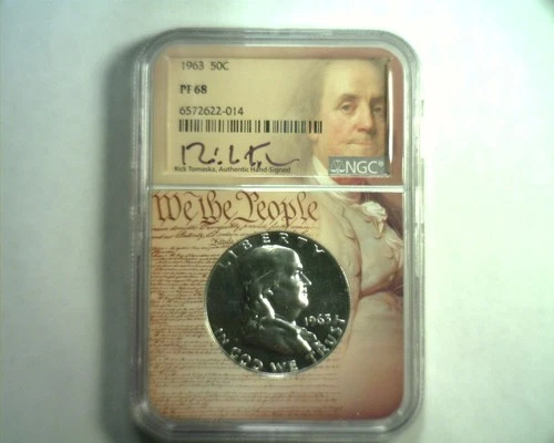 1963 FRANKLIN HALF DOLLAR NGC PF 68 RICK TOMASKA HAND SIGNED NICE ORIGINAL COIN