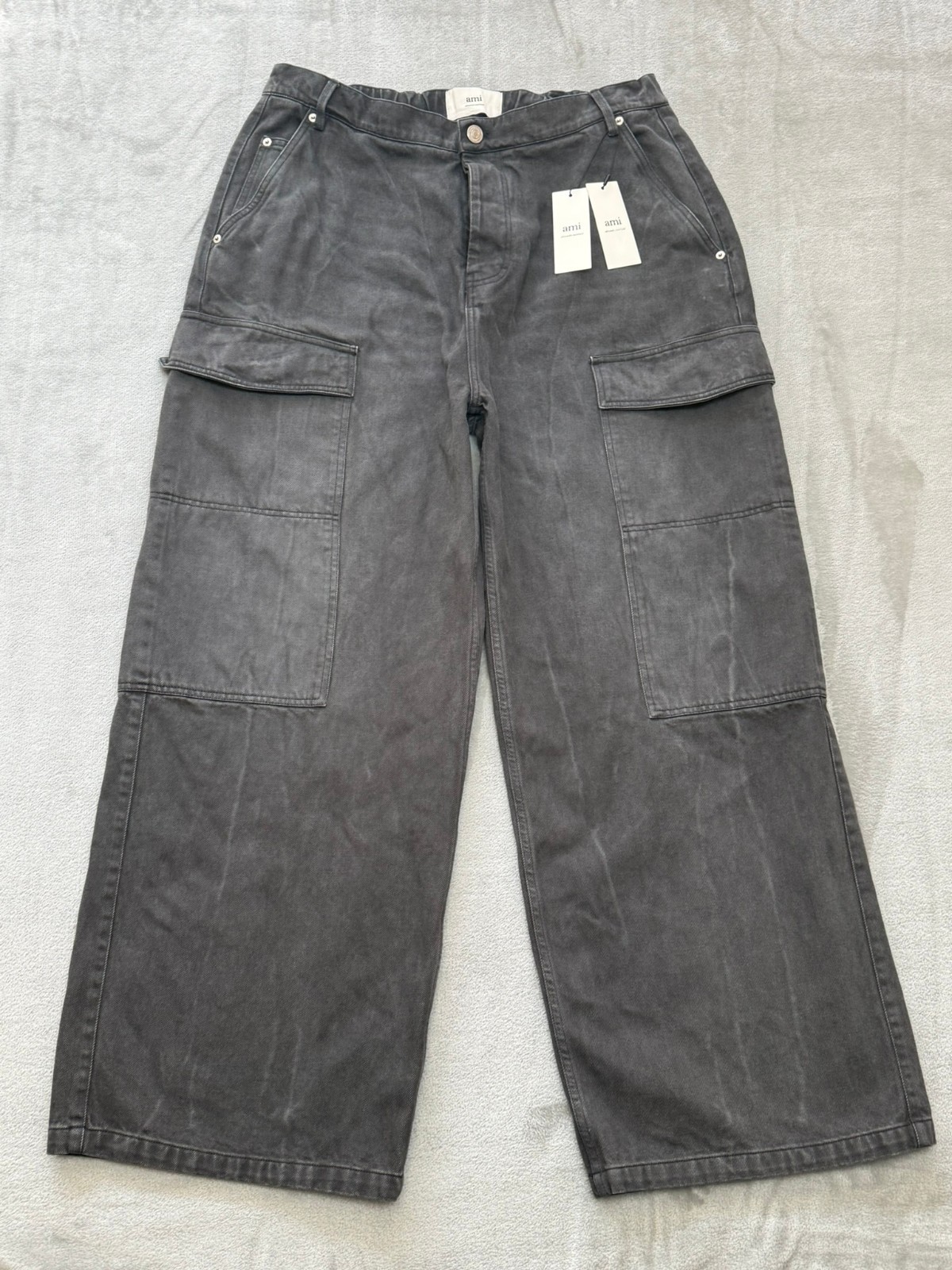 Ami Relaxed Cargo Jeans Mens 36x31 Black Button Fly Wide-Leg Baggy $545 New NWT