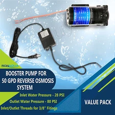 Booster Pump with Transformer Adapter for 50 GPD Reverse Osmosis System 