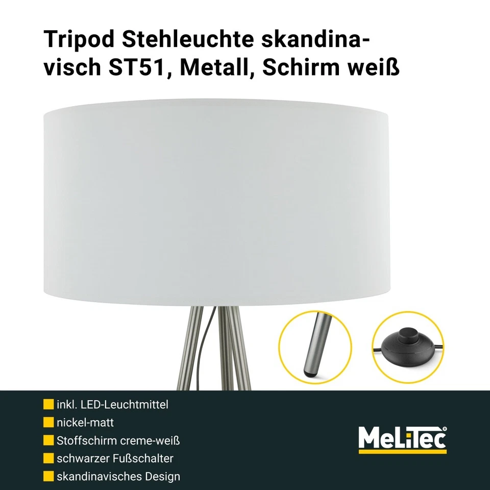 Steh Lampe skandinavisch Dreibein Tripod Stoffschirm creme weiß ST51 TOP - Bild 2 von 4