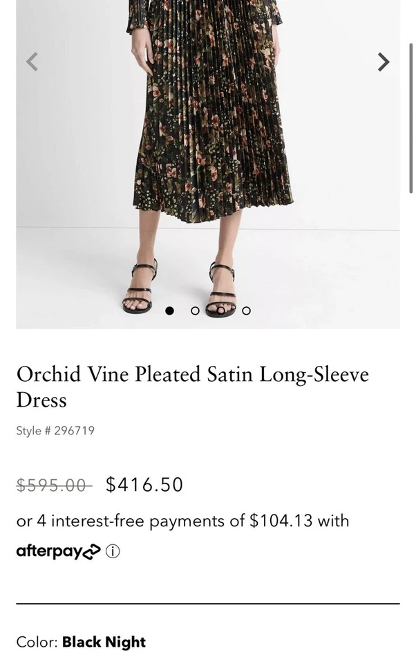 Vestido de manga larga plisado satinado Vince Orchid Vine - Talla 2 Foto 2 de 4