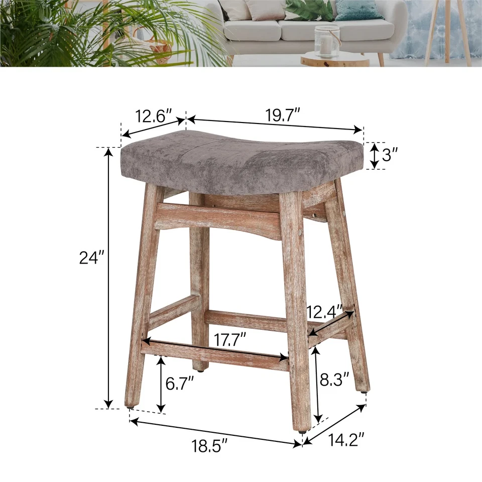 Saddle Backless Bar Linen Fabric Counter Height 24'' Bar Stools for Kitchen - Image 2 of 4