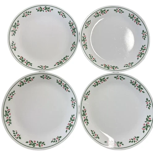 Corelle Christmas Holly Set of 4 Dessert Bread Salad Dishes 6.75”