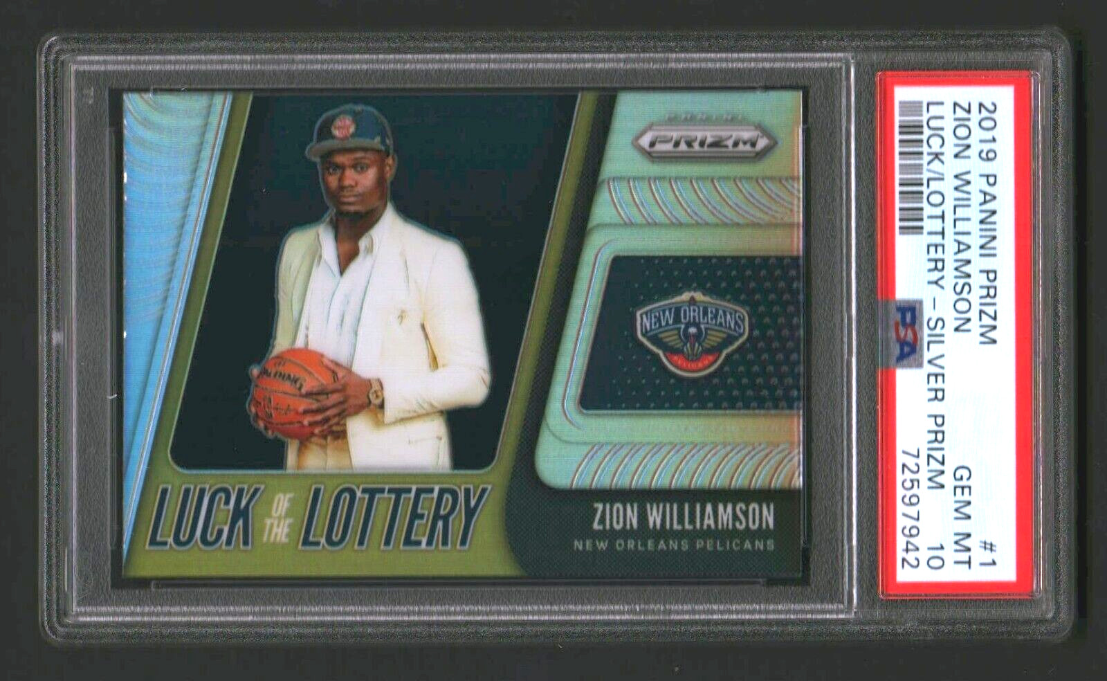 ZION WILLIAMSON 2019 PRIZM LUCK/LOTTERY SILVER PRIZM RC #1 PSA 10 GEM! PELICANS]