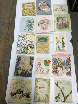 Lot of 15 Unboxed, Unused Vintage Easter Cards with Envelopes (FC78-1 T0154)