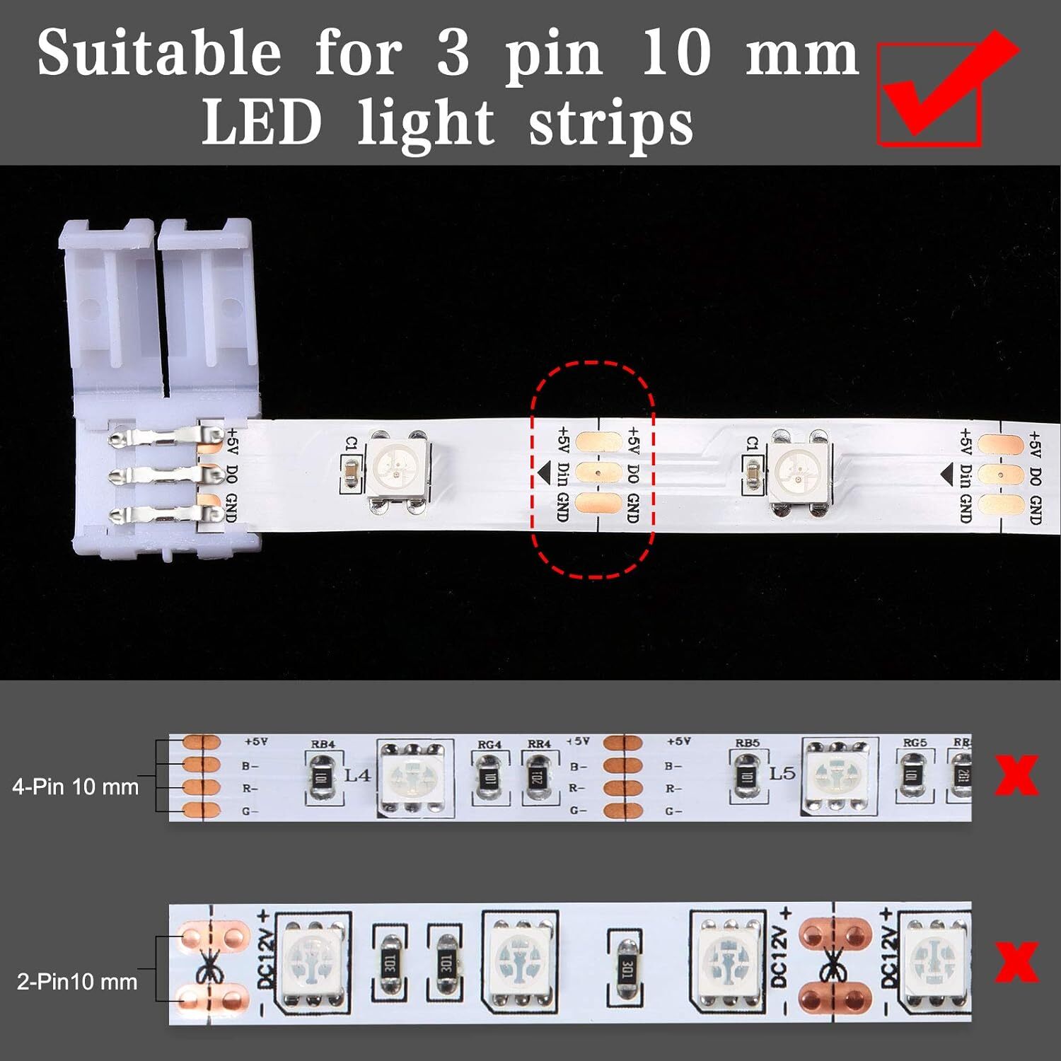 28 Pieces 3 Pin LED Connector Strip 10 RGB (Red, Green, Blue) | eBay
