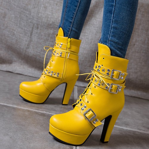 Damen Stilettos Schnürstiefeletten Sexy High Heels Plateau Booties Schuhe Gr. - Bild 3 von 29