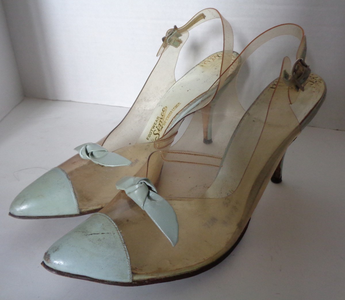 Vintage Clear Plastic and Blue High Heel Shoes Pointed Toe 7