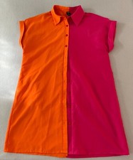 Shein T-shirt Dress Womens Small Orange Pink Color Block Short Sleeve Collared