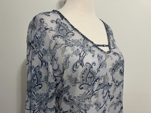 Motherhood Maternity Top Blouse Periwinkle Paisley Ombré w/Sequin Trim Sz L NWOT - Picture 10 of 17