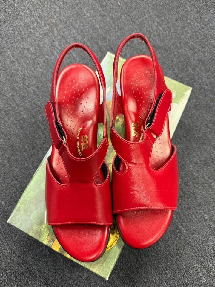 Women's SAS 'Suntimer' Red leather comfort slingback sandals Size 10N NEW in Box - Image 4 of 4