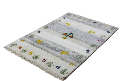 Cream & Gray Pictorial Tribal Indo-Gabbeh Rug Plush Wool Oriental Carpet 4X6 ft - Picture 5 of 18