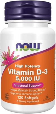 NOW Supplements, Vitamin D-3 5,000 IU, High Potency, Structural Support*, 120 Ct