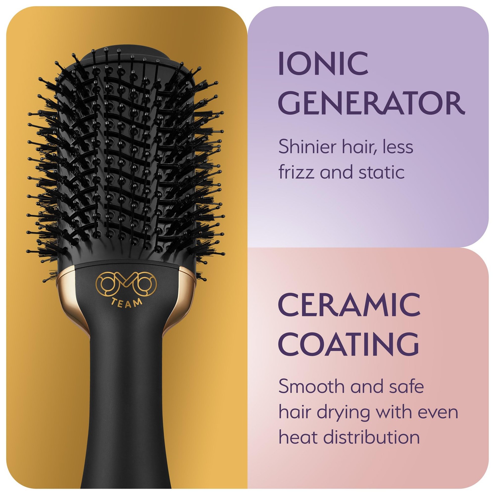 Professional Blowout Hair Dryer Brush, Black Gold Dryer and Volumizer, Hot Ai...