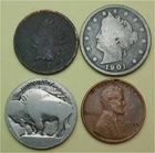 Lot of 4 Old Coins – 1 Indian Head Penny, 1 Lib V 5c, 1 Buffalo 5c & 1 Linc 1c