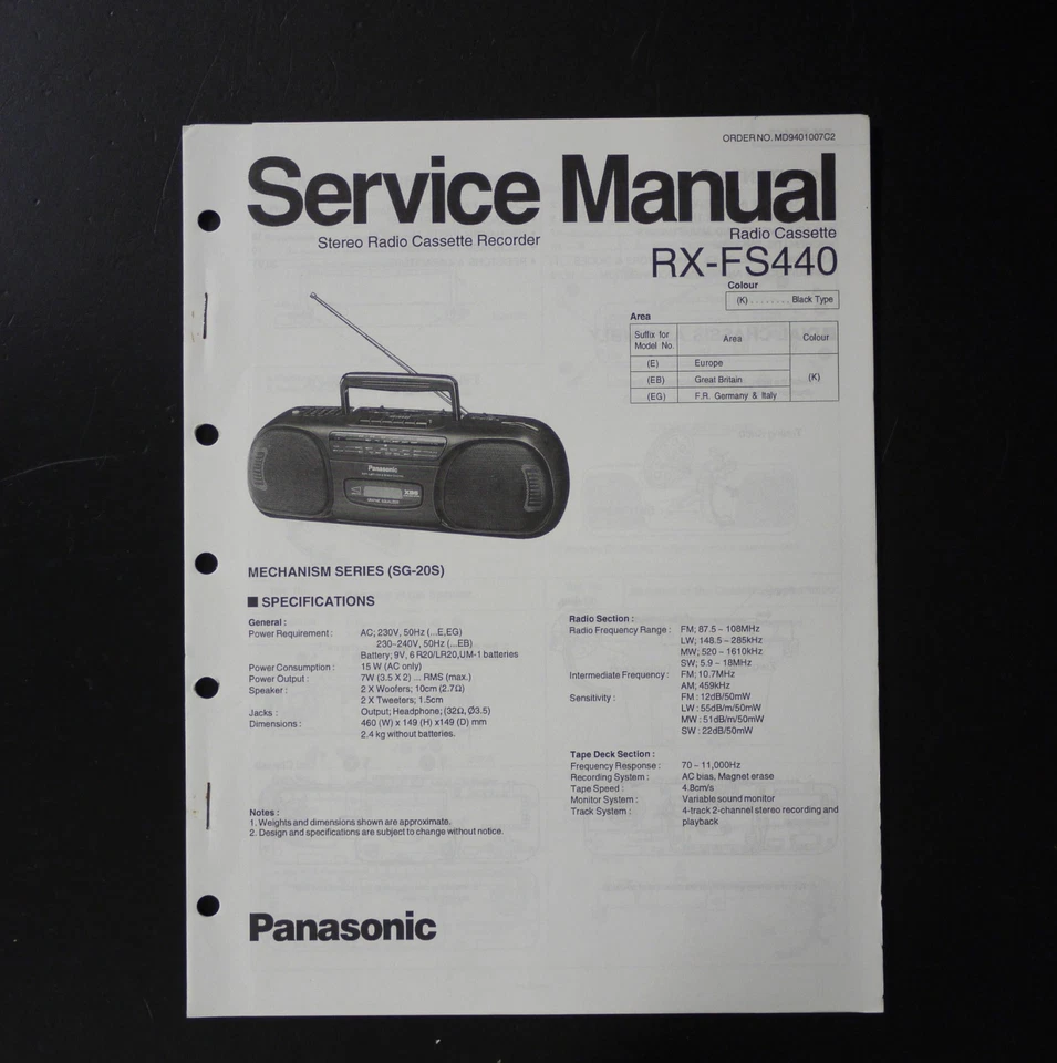 Original Panasonic RX-FS440 Radio Cassette Recorder Service Manual S33 - Bild 1 von 1