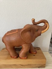 VTG Shanghai Collection Woven Wicker Lucky Elephant Storage Box Basket & Lid MCM