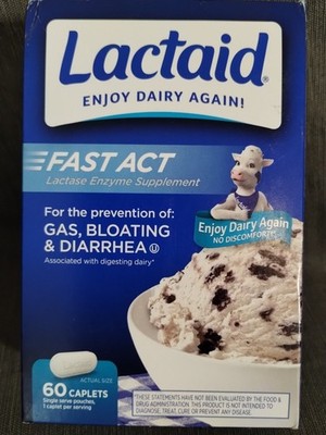 Lactaid Fast Act Lactose Intolerance Enzyme Supplement, 60 Caplets -EXP: 06/27+