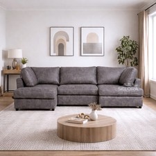 Large U Shape Corner Sofa Faux Leather Modern Sectional Black Grey Tan Brown