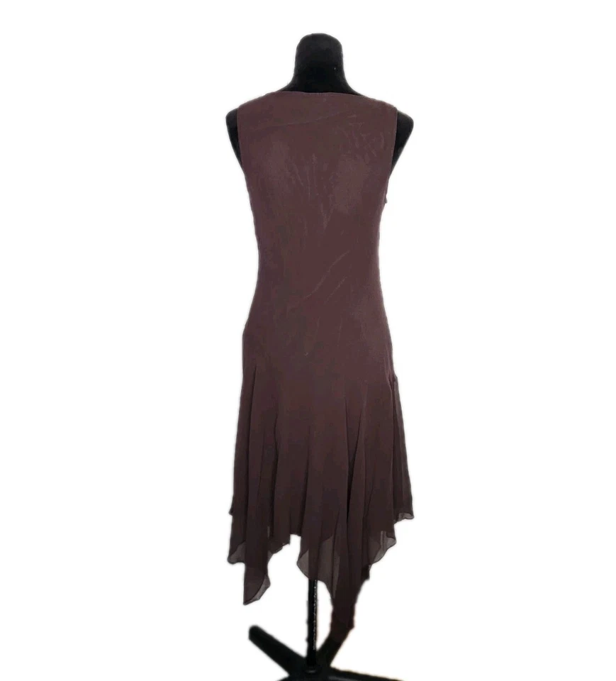 Vestido Robbie Bee Y2K 100% Seda Marrón Cuentas Midi Asimétrico Talla 16 Hada Capricho Foto 3 de 4