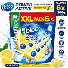 Image of Bloo Power Active Toilet Rim Block XXL Pack (6x50g = 300g) W/ Fresh Lemon Scent