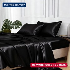 MR HM Satin Bed Sheets, Queen Size Sheets Set, 4 Pcs Silky Bedding Set with Elas