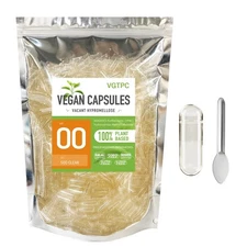 Size 00 Empty Capsules Vegan - 500 Count Vegetarian Clear Fillable Veggie Pil...
