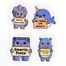 Cute Animal Inspirational Stickers Lot of 4 Craft Waterbottle Dinosaur Narwhal
