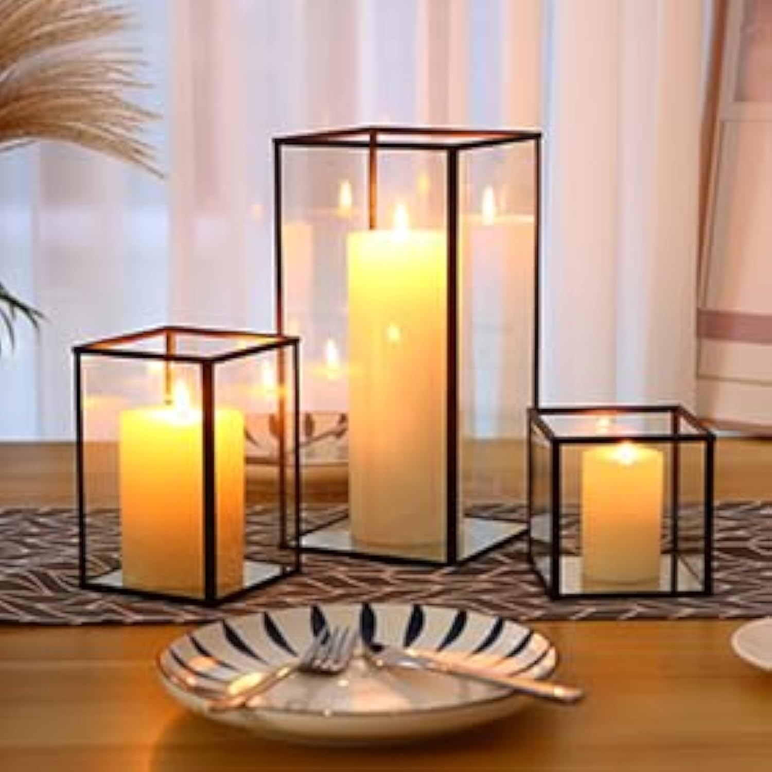 Set Of 3 Pcs Black Hurricane Candleholders For Wed