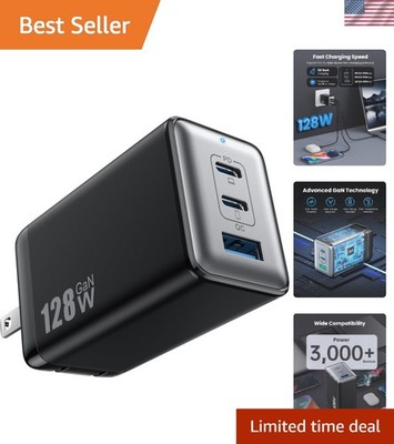 128W GaN III 3-Port Fast Charging Station - Portable USB C Charger for Laptops