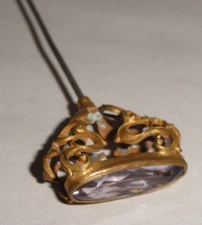 Antique Hatpin ~ Light Amethyst Color Stone ~  Art Nouveau  Gold Tone Setting
