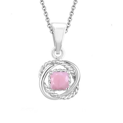 Square Cut 1 cttw Pink Opal Twisted Wire Pendant 14k White Gold Plated 925