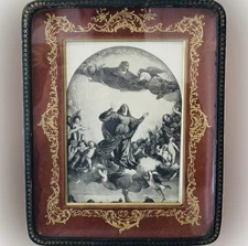 ITALY LEATHER FRAME Mary THE ASSUMPTION Titian Fine Art Print Original Vintage