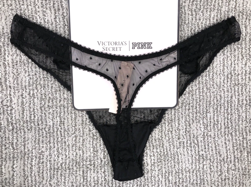 Victoria's Secret Very Sexy NWT XL Black High Leg Thong Panty Sheer Polka Dot - Image 2 of 4