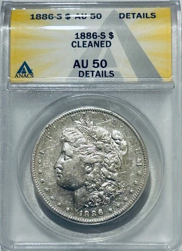1886 S Morgan Silver Dollar ANACS AU Details Tough Date Morgan