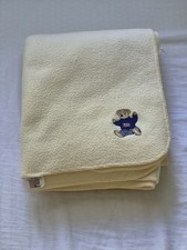 Ralph Lauren Vintage Beige Polyester Teddy Bear Fleece Baby Throw Cover Blanket