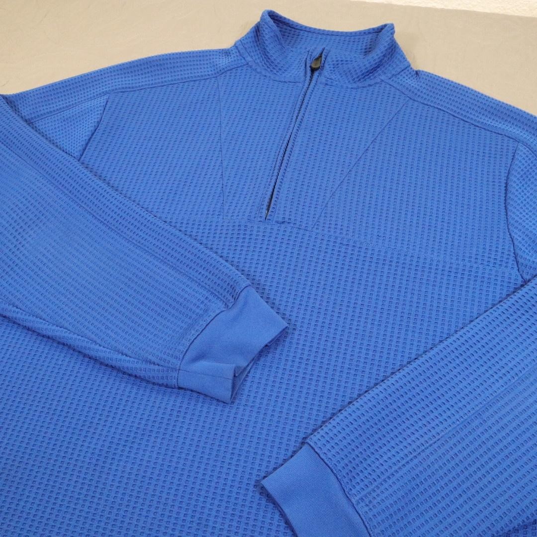 Straight Down 1/4 Zip Pullover Men Medium Blue Waffle Grid Golf Performance Mock
