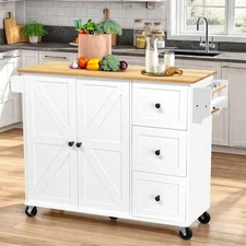 Kitchen Island Cart Storage Cabinet with 2 Adjustable Shelves, 3 Drawers,White
