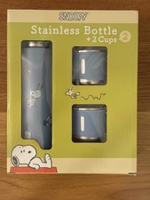 Snoopy Stainless Steel Bottle Set with 2 Cups Blue New