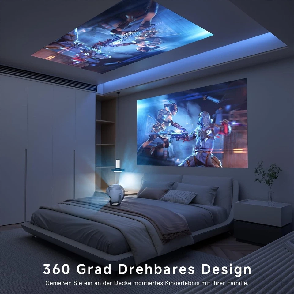 4K Faule Projektor Beamer 15000LMS 360° Drehbar LCD Wifi 6 BT Kino HDMI USB Set - Bild 3 von 4