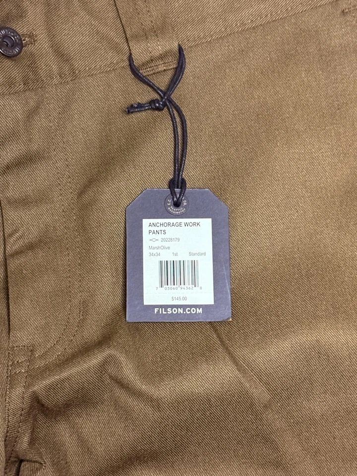 Мужские рабочие брюки Filson Anchorage 34x34 болотистые оливково-коричневые сверхпрочные для улицы новые - Изображение 2 из 4