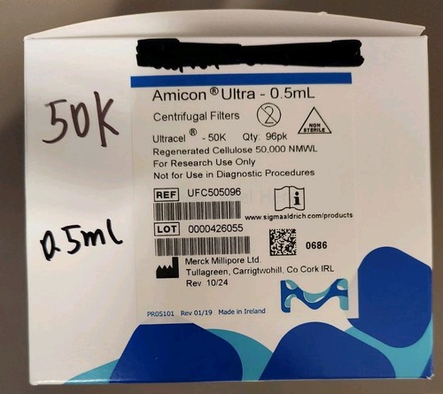 Amicon Ultra-0.5mL Centrifugal Filter Unit 50kDa MWCO UFC505096 96 Units, 0.5mL