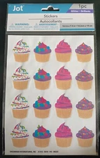 Jot Glitter Cupcake Stickers Pink Purple Blue Confetti Shiny